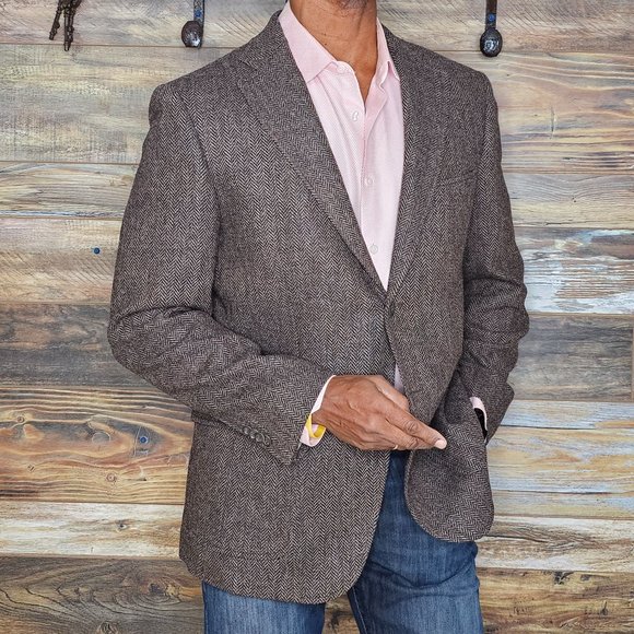 Luigi Bianchi Mantova Wool Brown Herringbone Dual Vent Blazer Sport Jacket 42R - Picture 3 of 10
